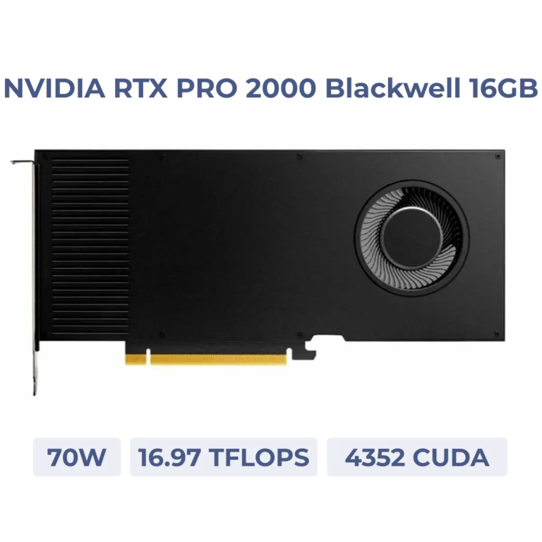NVIDIA RTX PRO 2000 Blackwell 16GB GPU with specifications shown