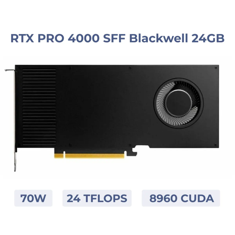 NVIDIA RTX PRO 4000 SFF Blackwell 24GB GPU with specifications shown