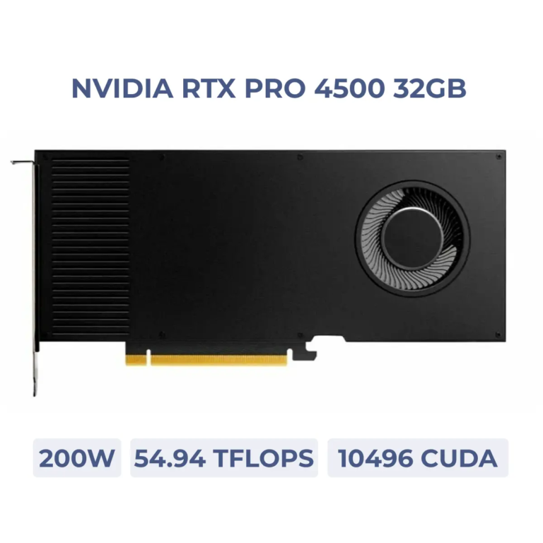 NVIDIA RTX PRO 4500 Blackwell 32GB GPU with specifications shown