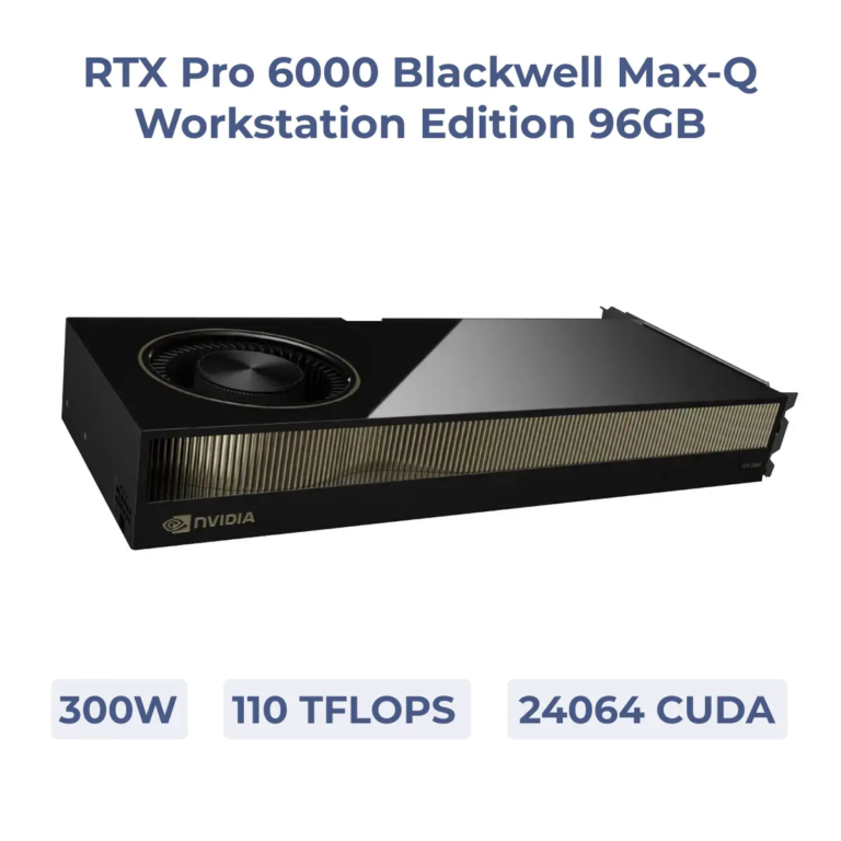 NVIDIA RTX Pro 6000 Blackwell Max-Q Workstation Edition 96GB GPU with specifications shown